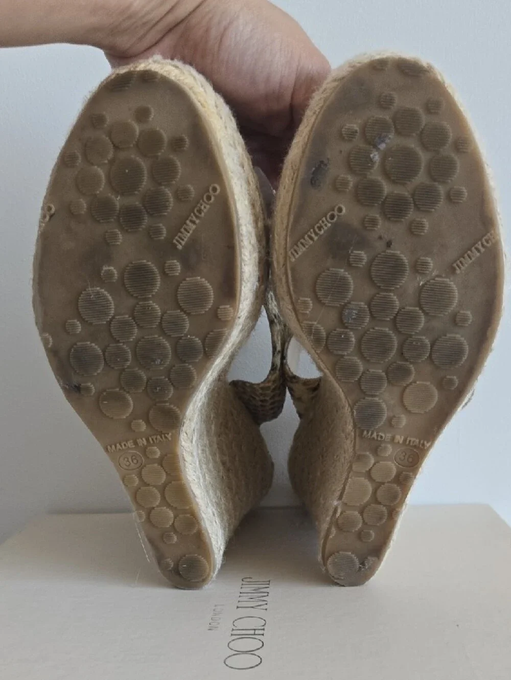 Jimmy Choo Snake-Print Espadrille Wedge Sandals